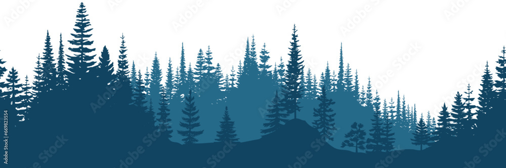 Obraz premium Coniferous forest, seamless border, isolated on white background
