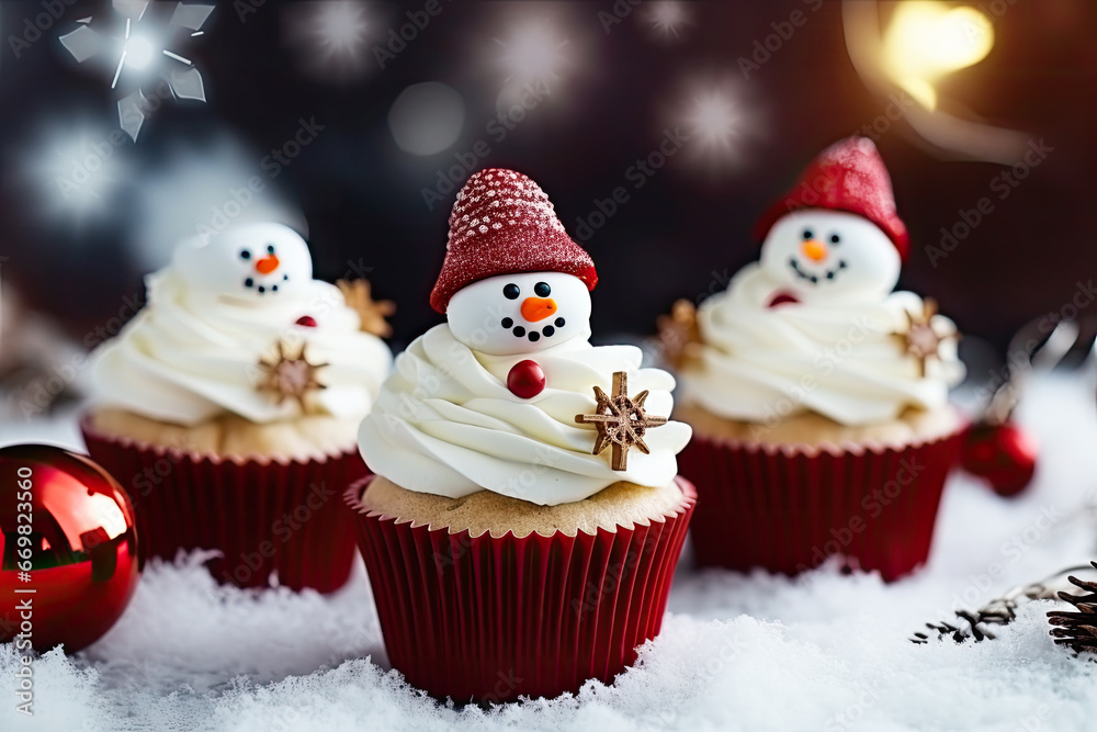 Handmade christmas cupcakes decorated with snowman Handmade christmas cupcakes decorated with snowman