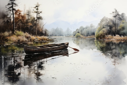 beautiful and artistic impressionistic watercolor painting of landscape in early morning.
