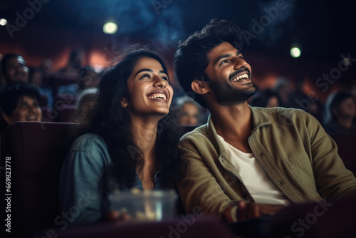 Young couple watching movie in theaters