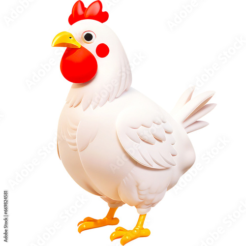  White rooster with red crest,  3D illustration style style © ภวัต สายวงค์