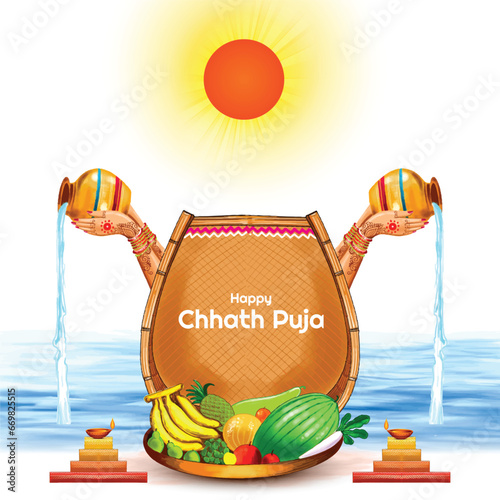 Beautiful happy chhath puja festival card background