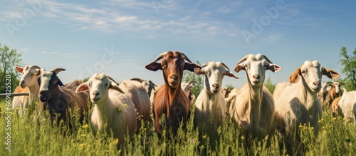 Organic farms goats in pasture photo