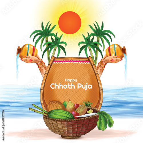 Beautiful happy chhath puja festival card background