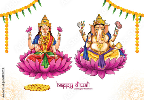 Beautiful celebration happy diwali for ganesh laxmi greeting card background © Harryarts