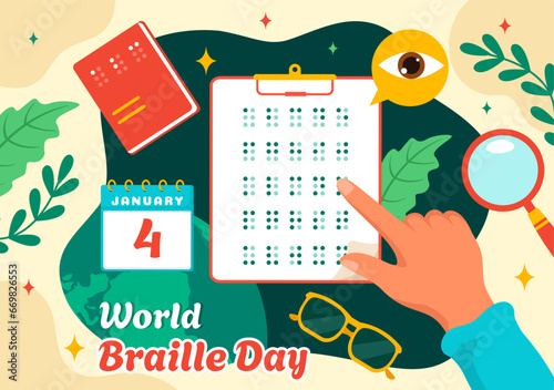 World Braille Day Vector Illustration on 4th of January with Text by Alphabet for Means of Communication in Flat Kids Cartoon Background Design