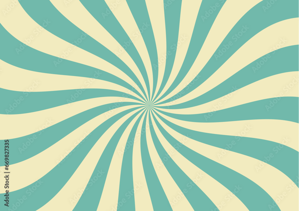 Carnival stripe rays background layout, retro spiral circus poster with radial burst, vector sunlight. Funfair carnival background of pinwheel stripes or blue and beige sunbeam radial rays pattern - obrazy, fototapety, plakaty 