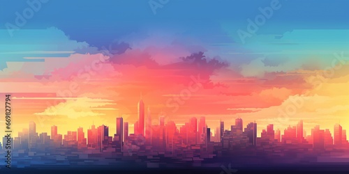 Abstract Cityscape at Sunset: An abstract depiction of a cityscape at sunset with a beautiful gradient sky, allowing for text insertion in the lower part of the image , abstract wallpaper background
