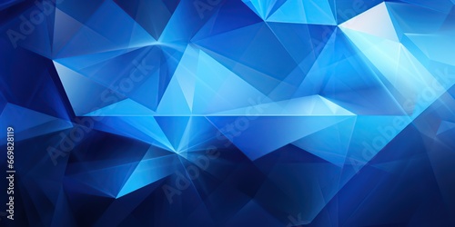 Abstract Geometric in Blue: An abstract illustration predominantly in blue, composed of angular geometric shapes, dynamic lines, and an empty space in the center for adding text or a logo