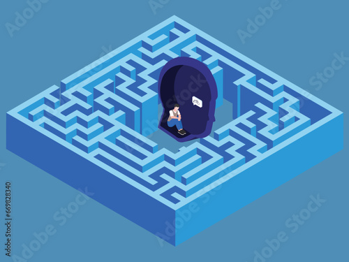 Psychology Maze, Brain Puzzle isometric 3d vector concept for illustration, banner, website, landing page, flyer, etc.
