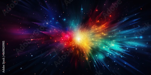  Color Explosion in Space: A burst of vibrant colors on a dark background, creating an abstract starry effect. Blank space in the bottom corner for prominent text , abstract wallpaper background