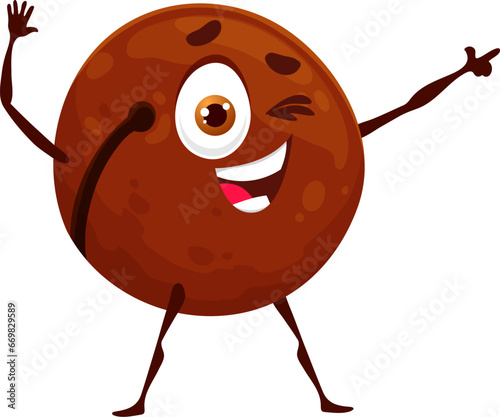 Cartoon macadamia nut keto diet food character. Natural food cute character, healthy nutrition, keto diet product isolated vector happy mascot or macadamia nut cheerful personage