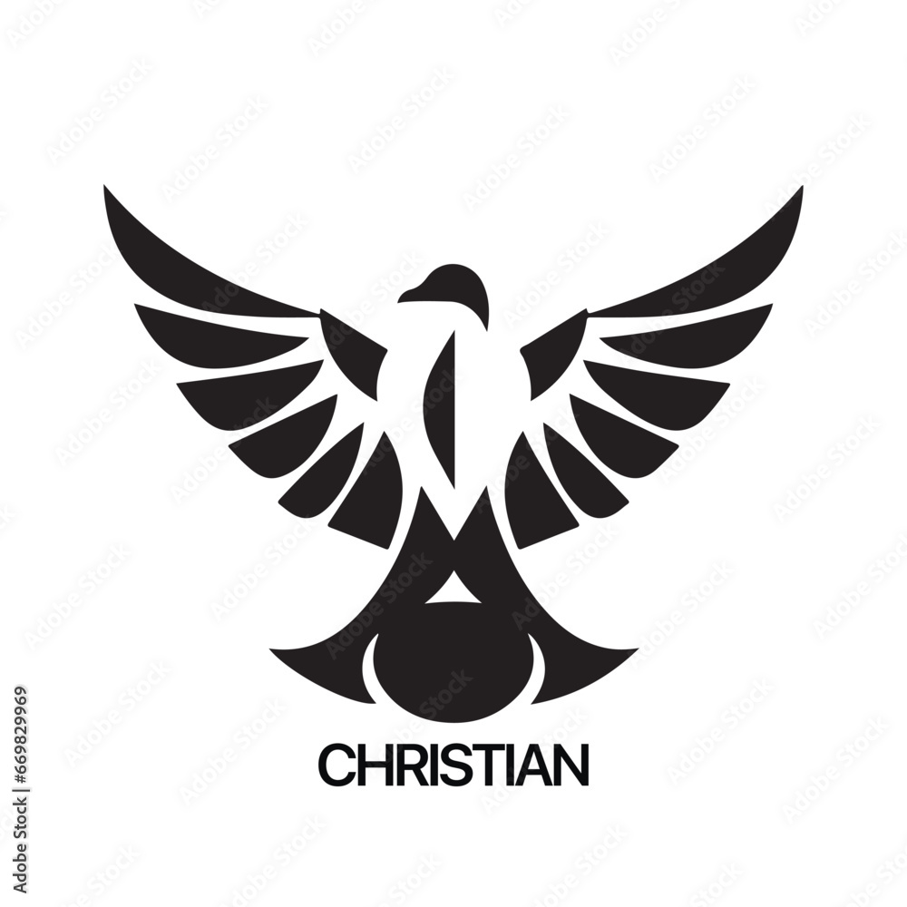 Obraz premium Christian Logo template with dove, pigeon. Black and white christian holy spirit symbol.