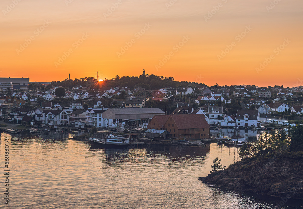 Sunset over the Old Town of Stavanger, Norway