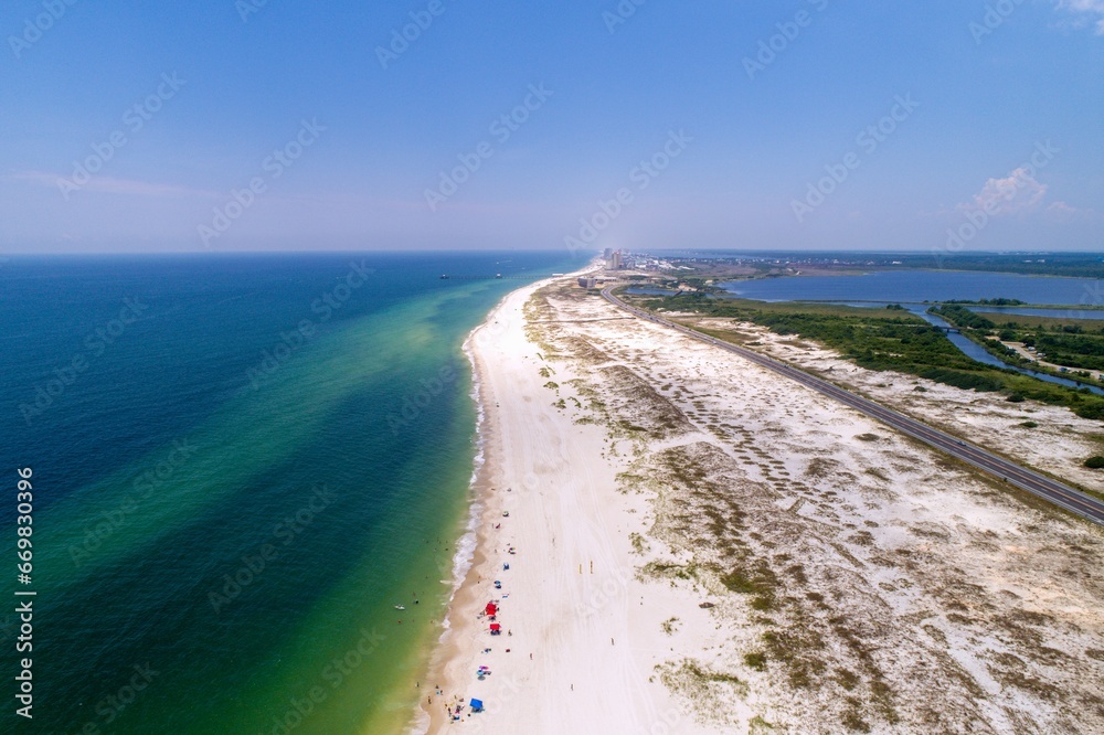Aerial view of the beach at Gulf Shores