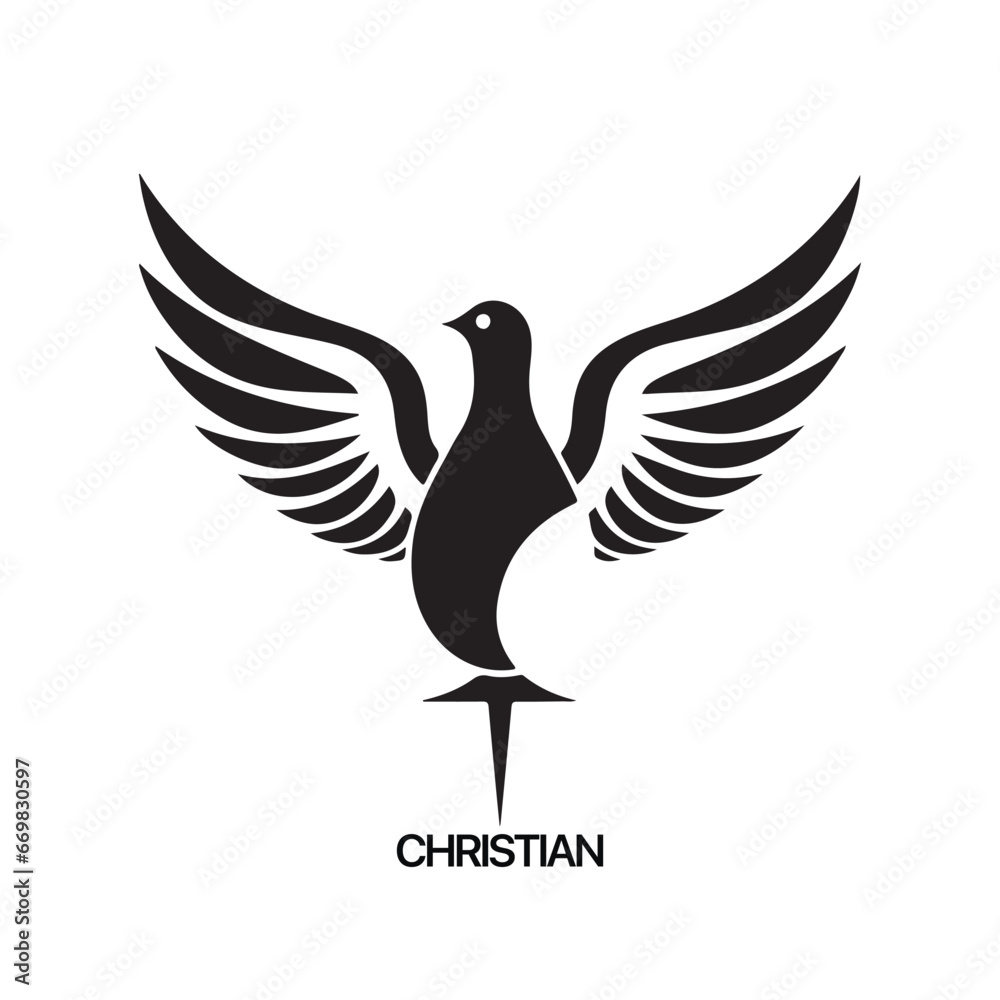 Obraz premium Christian Logo template with dove, pigeon. Black and white christian holy spirit symbol
