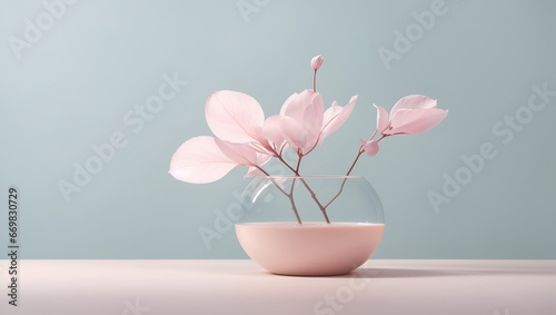 Minimalist concept with a clean, monochromatic background in a shade of calming pastel blue and pink, reminiscent of nature and renewal. With copy space.