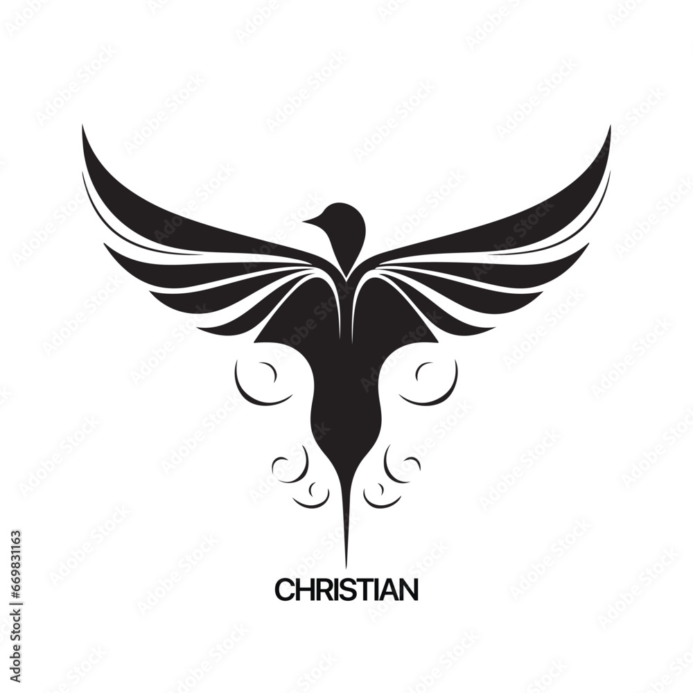 Fototapeta premium Christian Logo template with dove, pigeon. Black and white christian holy spirit symbol