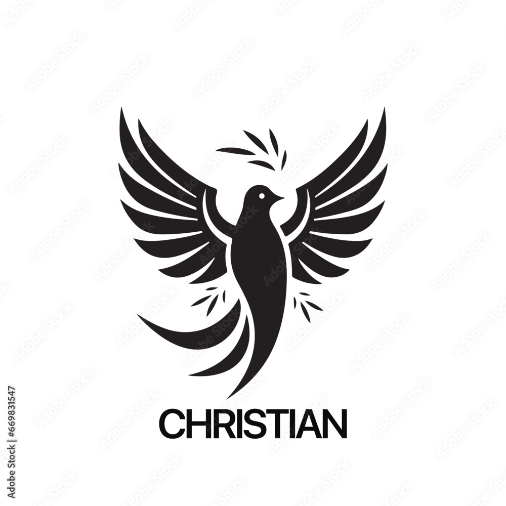 Obraz premium Christian Logo template with dove, pigeon. Black and white christian holy spirit symbol