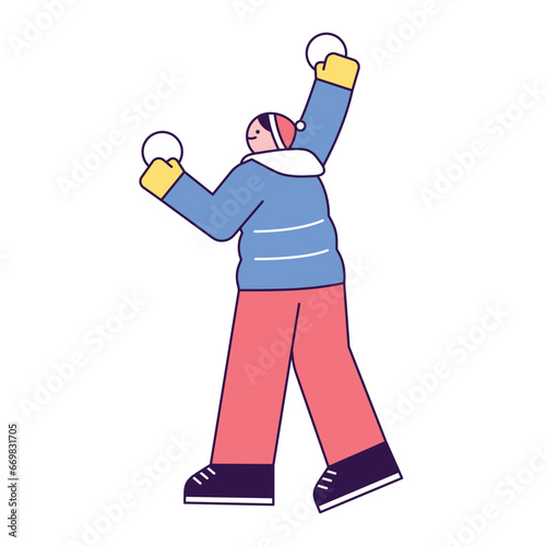 A person who enjoys winter sports. A boy having a snowball fight.