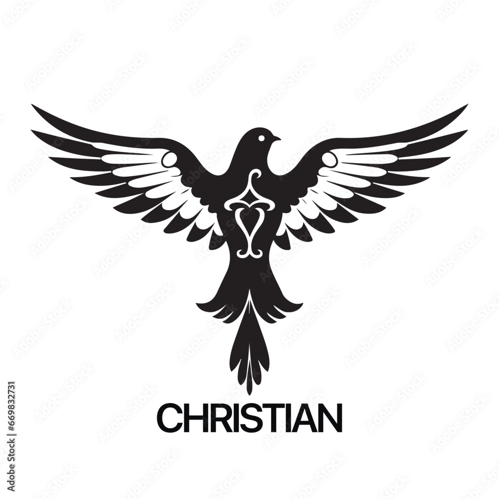 Obraz premium Christian Logo template with dove, pigeon. Black and white christian holy spirit symbol