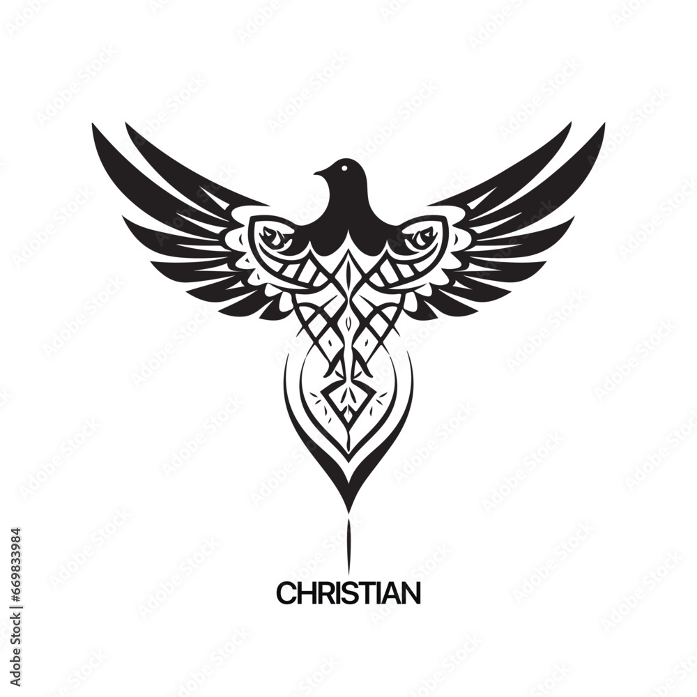 Obraz premium Christian Logo template with dove, pigeon. Black and white christian holy spirit symbol