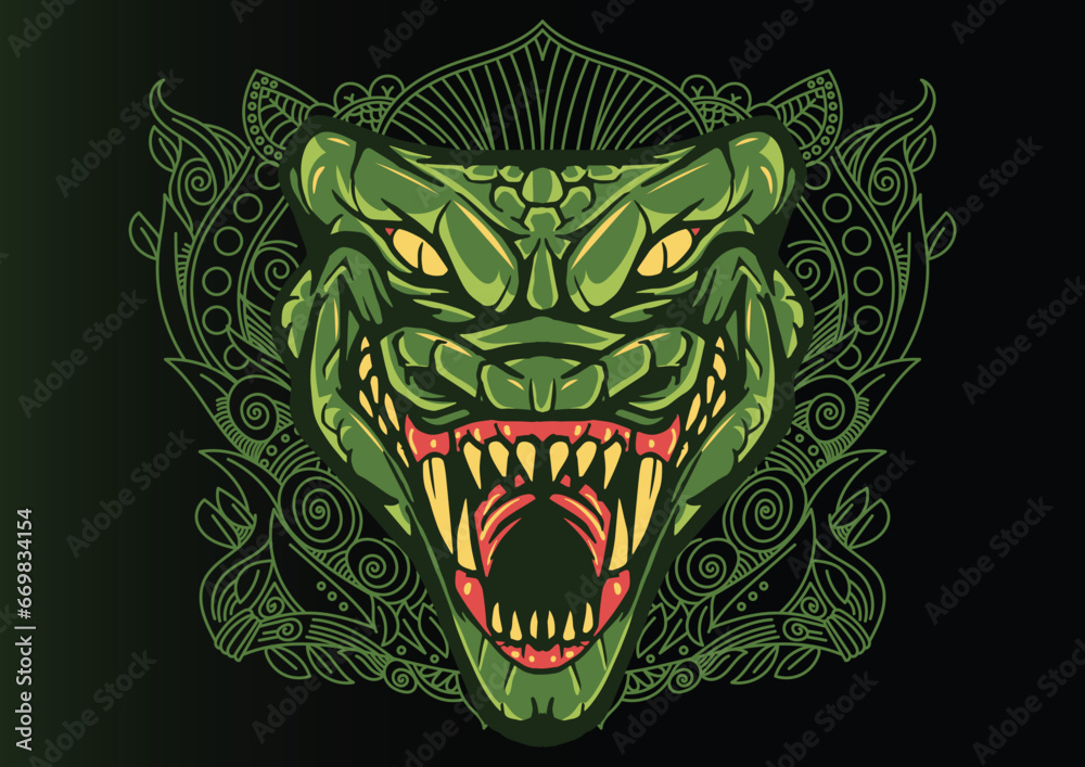 Aggressive demon beast head in colorful style vector illustration