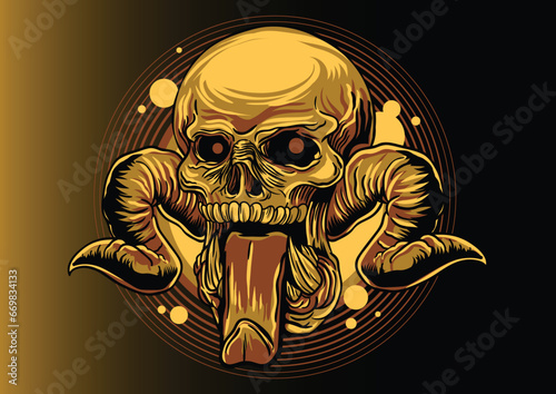 Aggressive demon beast head in colorful style vector illustration