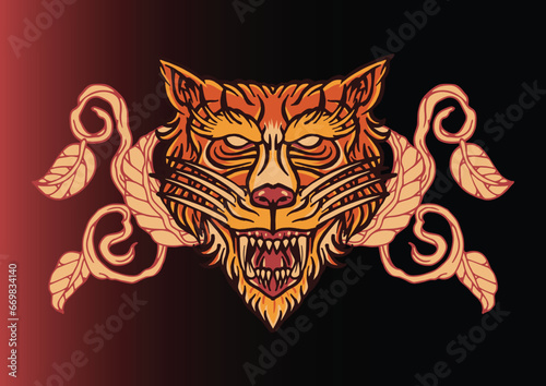 Aggressive demon beast head in colorful style vector illustration