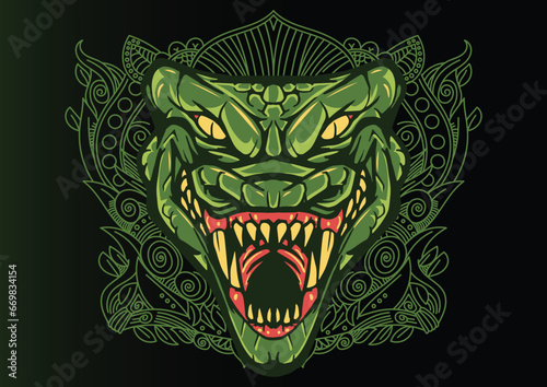 Aggressive demon beast head in colorful style vector illustration