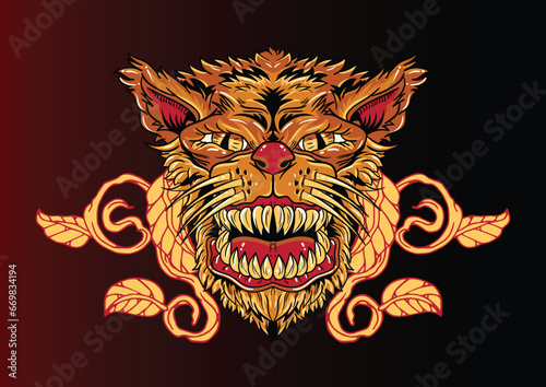 Aggressive demon beast head in colorful style vector illustration
