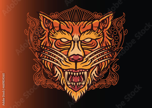 Aggressive demon beast head in colorful style vector illustration