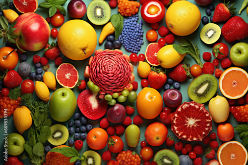 Collage of colorful fruits and vegetables