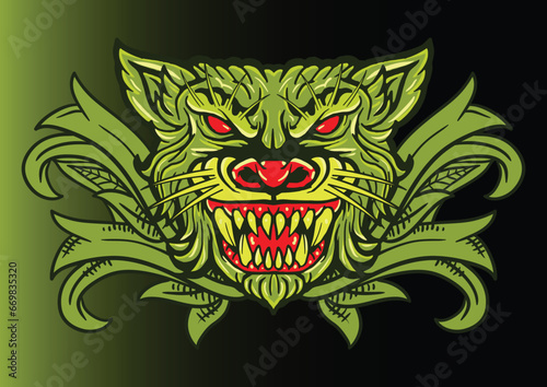 Aggressive demon beast head in colorful style vector illustration
