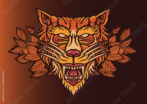 Aggressive demon beast head in colorful style vector illustration