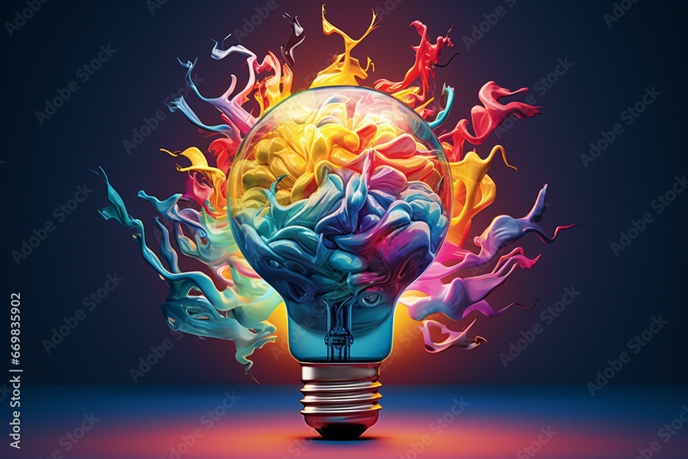 A brilliant idea illustrated with vivid colors, symbolizing brainstorming and creativity. Generative AI - obrazy, fototapety, plakaty 