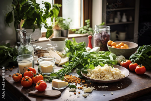 Sunny Kitchen Counter with Fresh Ingredients