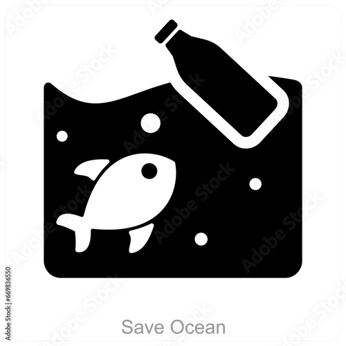 Save Ocean and pollution icon concept