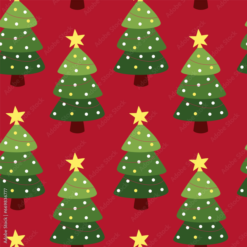 Fototapeta premium Christmas seamless pattern. Christmas tree. Vector. Flat style