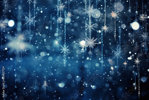 Glistening snowflakes on a winter night 