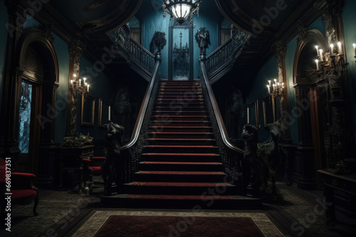 Haunted Victorian mansion with creaky stairs  ghostly apparitions  and eerie ambiance