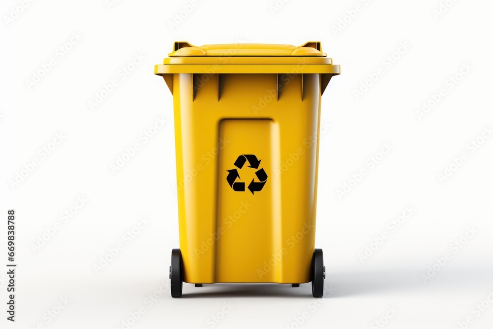 Yellow bin isolated on white background. Generative AI. Yellow bin isolated on white background. Generative AI.