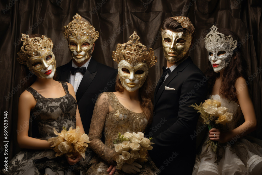 New Year's masquerade ball in elegant masks