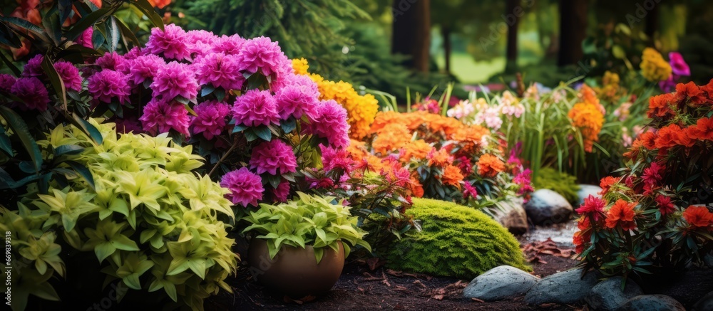 Designing gardens and landscapes with attractive flowers and shrubs