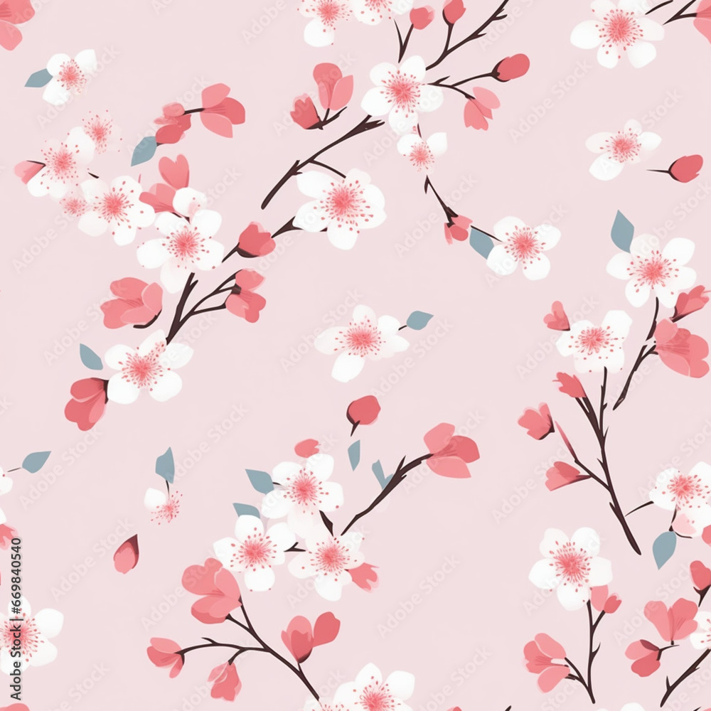 Seamless pattern with Sakura flowers. Cherry blossom background.