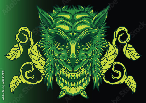 Aggressive demon beast head in colorful style vector illustration