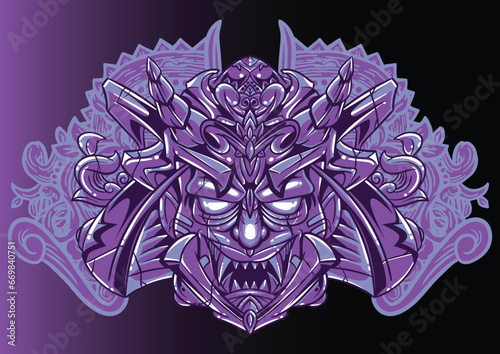 Aggressive demon beast head in colorful style vector illustration