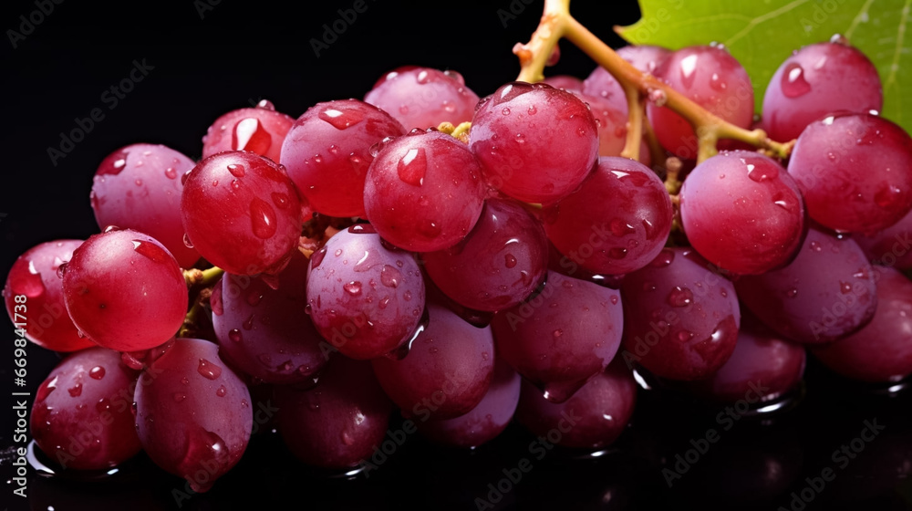 stockphoto, A group of red grapes with droplets. Concept of healthy food. Fresh fruit. Concept of vitamines. Vegan food.