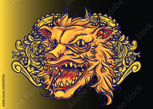 Aggressive demon beast head in colorful style vector illustration