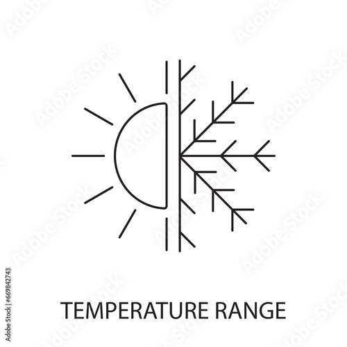 Temperature range line icon vector for food packaging, illustration of half sun and half snowflake